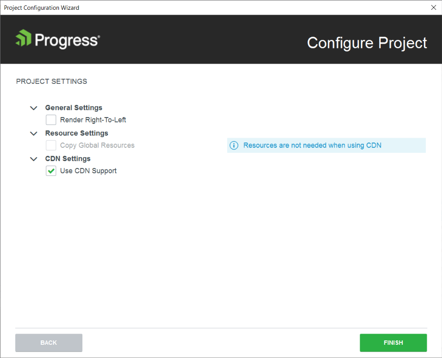 UI for ASP.NET Core Project settings configuration page of the Project Configuration Wizard