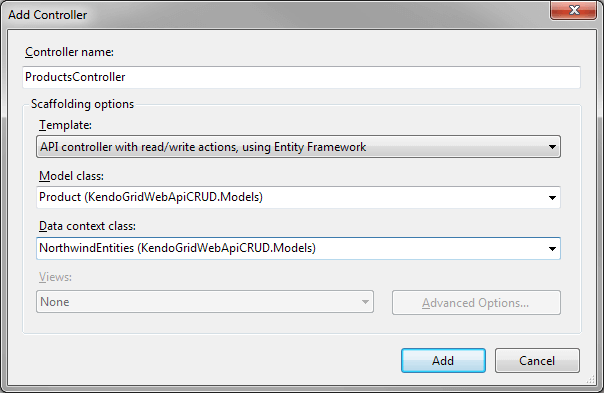 UI for ASP.NET MVC Adding the Controller
