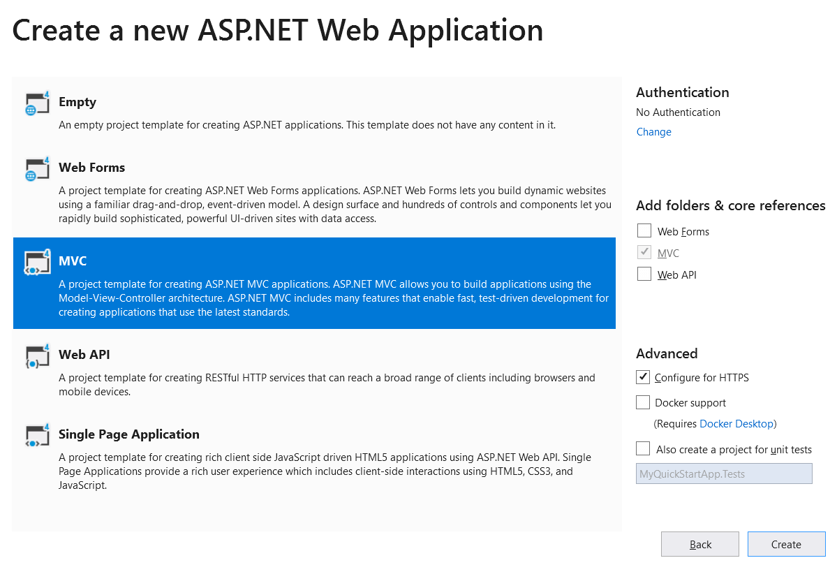 UI for ASP.NET MVC Select the MVC project template