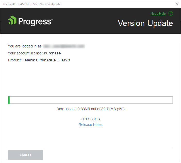 UI for ASP.NET MVC Latest version download progress