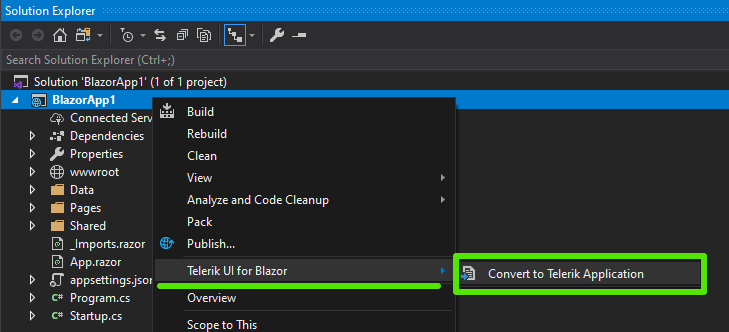 Start the Convert Project Wizard from the context menu