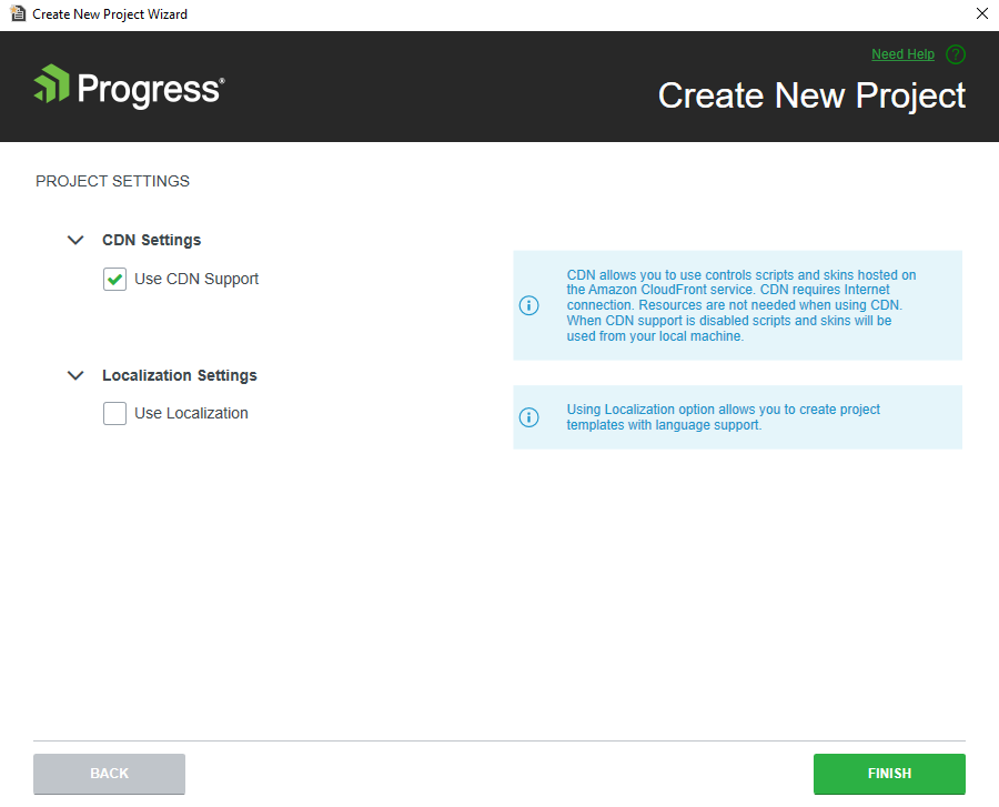 The Create New Project Wizard Localization Option