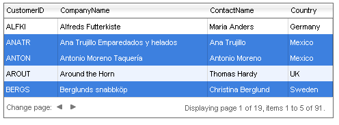 Selection of Rows client-side