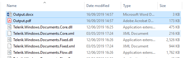 Exported files