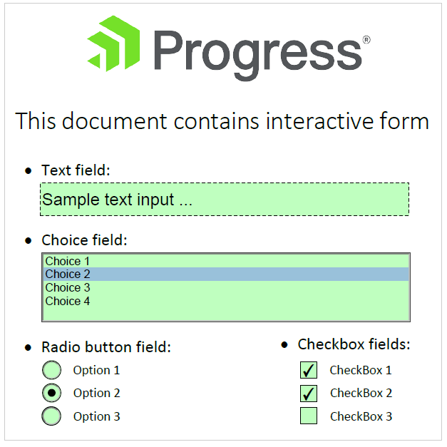 Interactive forms in a PDF document