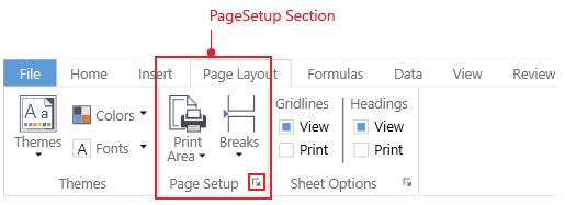 Silverlight RadSpreadsheet Page Setup section in ribbon