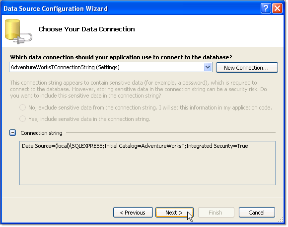 WinForms RadChart Choose Your Data Connection Wizard