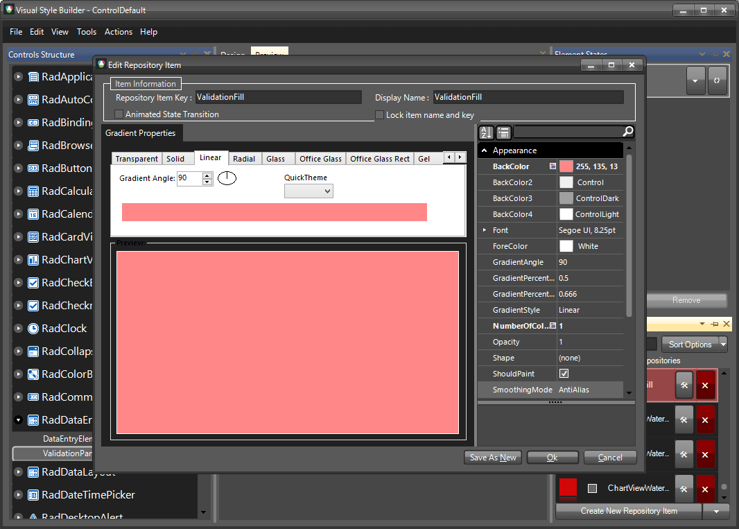 WinForms RadDataEntry Change the BackColor