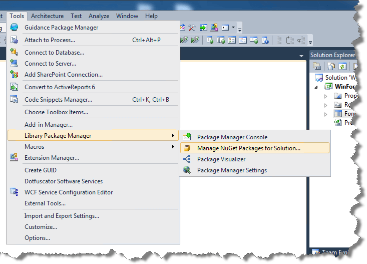 WinForms Manage NuGet Packages for Solution