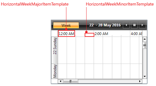 WPF RadScheduleView TimeRulerItems templates in WeekViewDefinition with Orientation = "Horizontal"