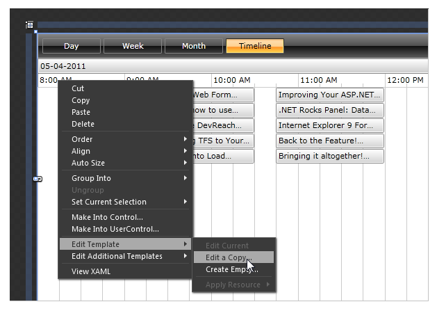 WPF RadScheduleView Edit Template Copy