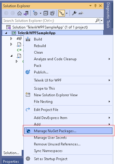 WPF Manage NuGet Packages Menu