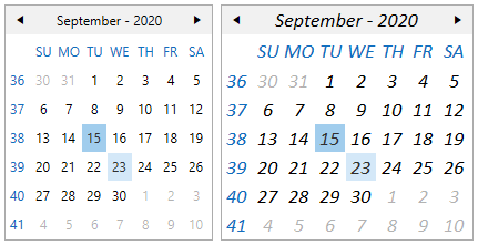 RadCalendar with modified FontSize and FontFamily