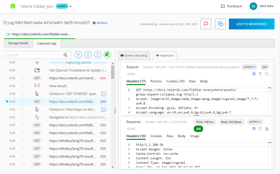 Portal log UI