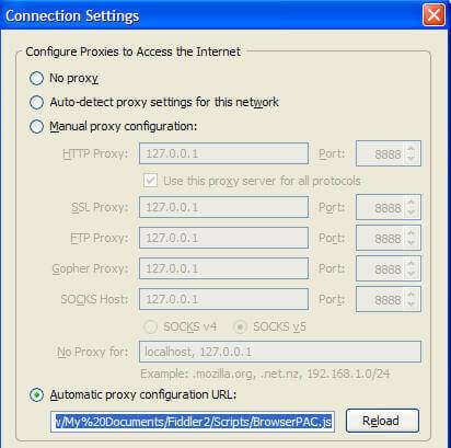 Automatic proxy configuration URL