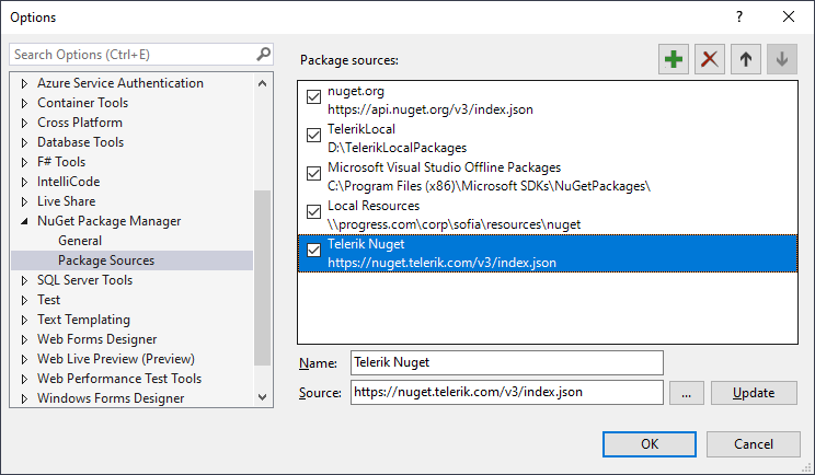 Telerik Nuget Feed in Visual Studio NuGet Package Manager