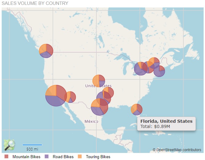 An image of the Map in the demo report Sales Dashboard