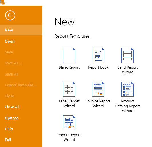 Add New Report Item from the Report templates in the Standalone Report Designer