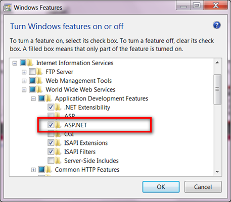 Enabling AspNet in Windows7