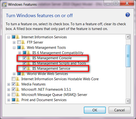 Enabling IIS Management Console or IIS Management Service in Windows7