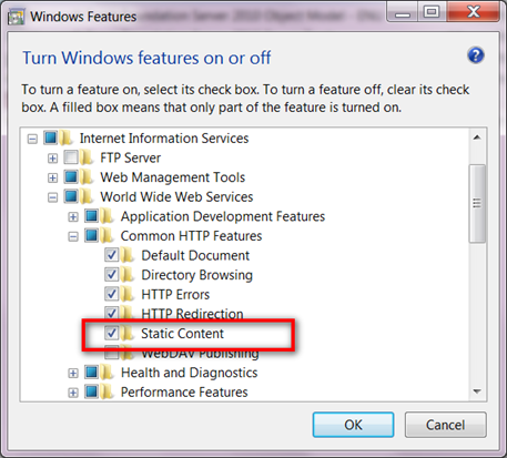 Enabling Static Content in Windows7