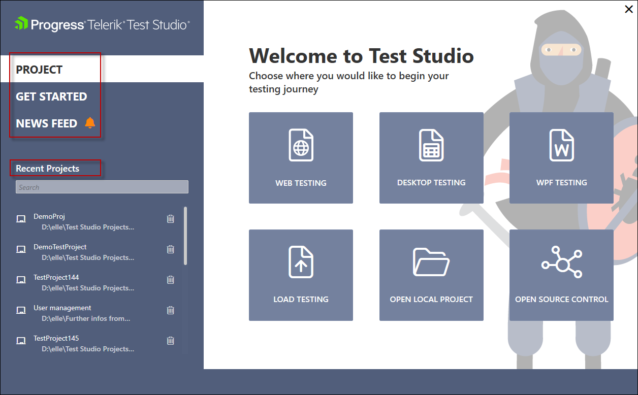 Launch Test Studio Welcome Screen