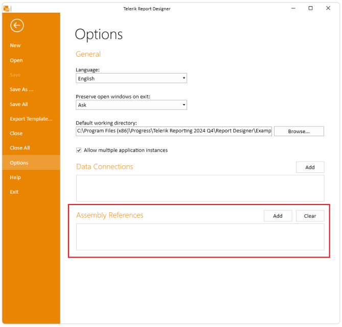 Assembly Reference in the Standalone Report Designer's Options