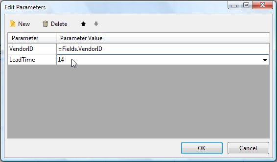 The Edit Parameters Dialog in the SubReport Wizard in the Report Designer