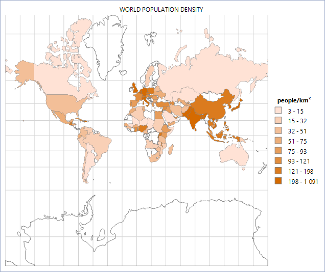 Preview of the just created Choropleth in the Report Designer after some additional formatting