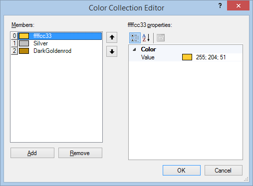Configured Color Palette for the Medals in the Color Collection Editor of the Standalone Report Designer