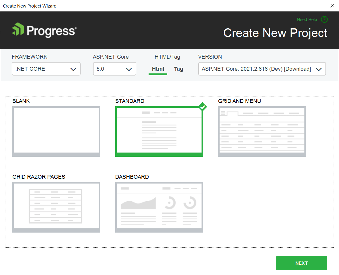 UI for ASP.NET Core New Project Wizard