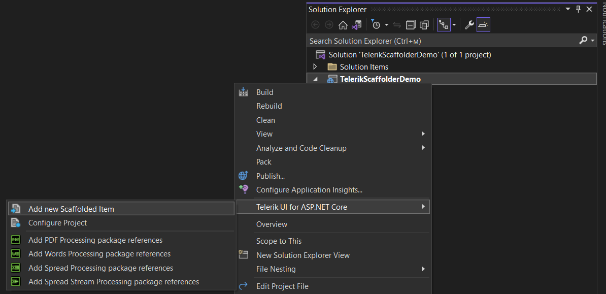 UI for ASP.NET Core Adding a new scaffolded item with the Telerik UI Scaffolder for Core