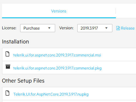 UI for ASP.NET Core Download nupkg file
