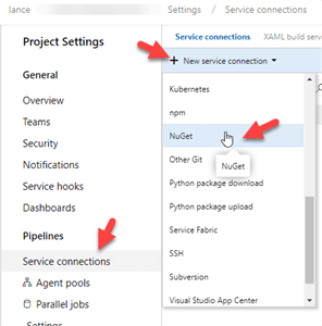UI for ASP.NET Core Selecting NuGet in the New Service Connection