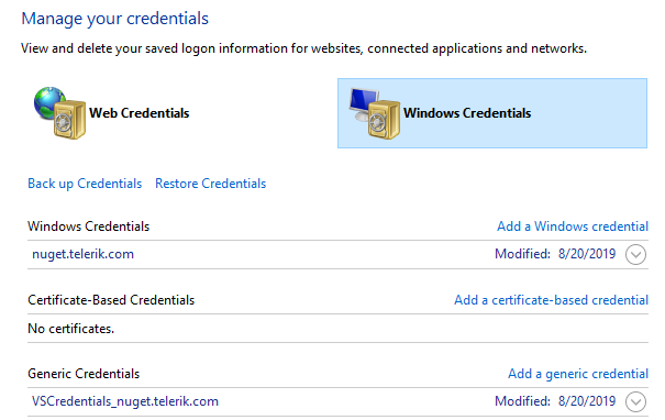 UI for ASP.NET Core Remove credentials from Windows Credential Manager