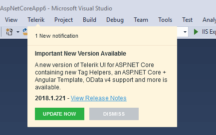 UI for ASP.NET Core Getting the latest version notification