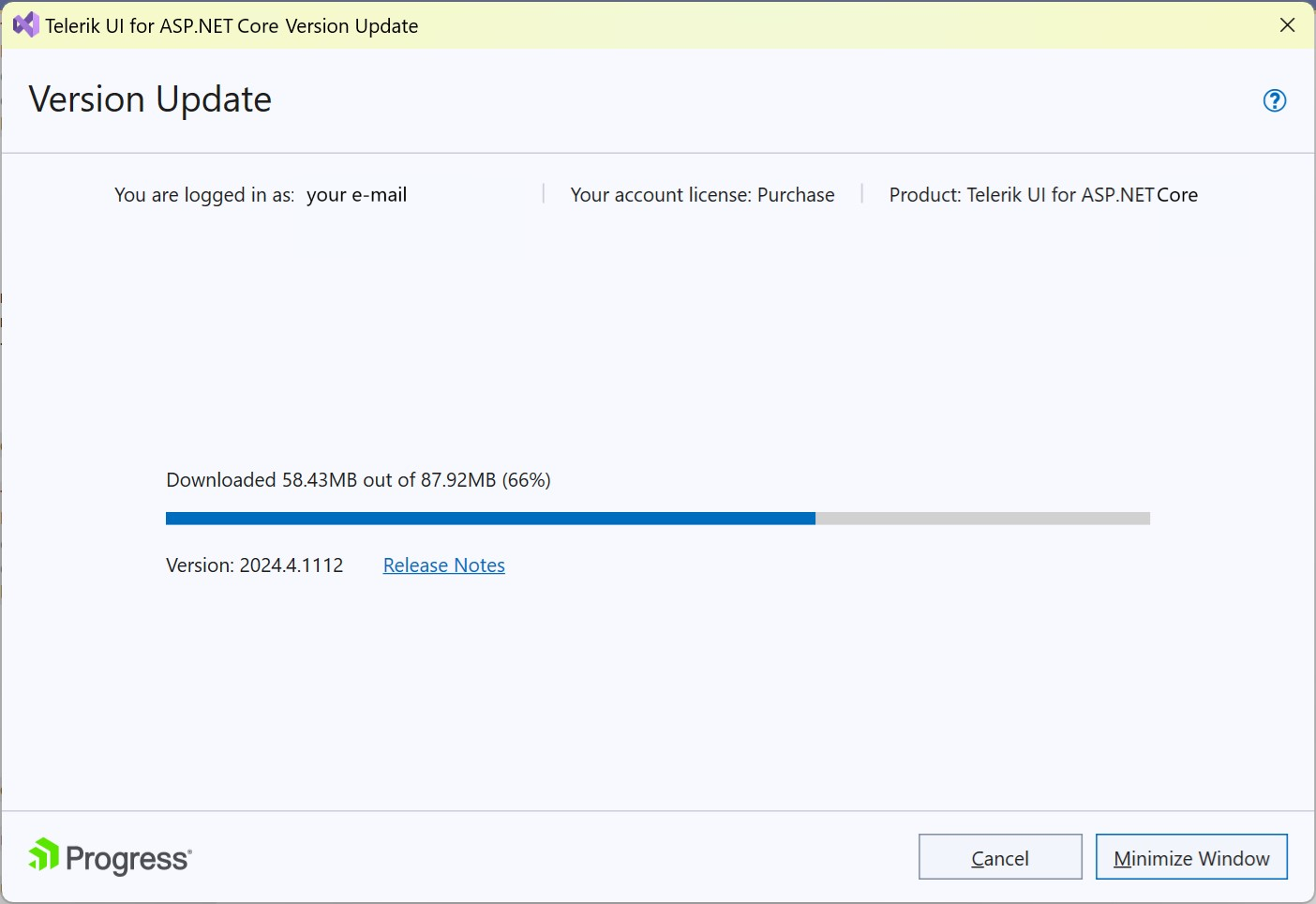 UI for ASP.NET Core Latest version download progress