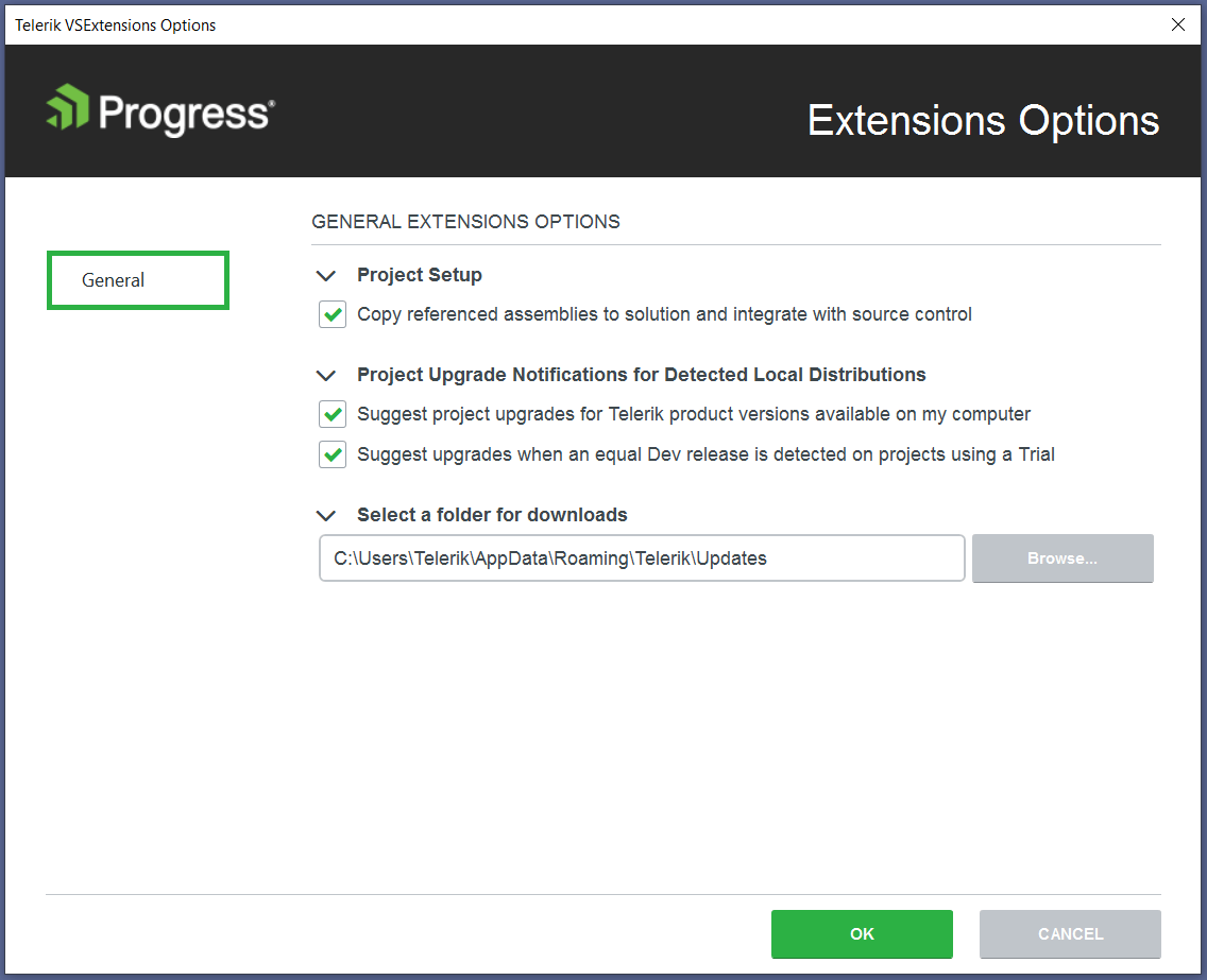 The Options dialog