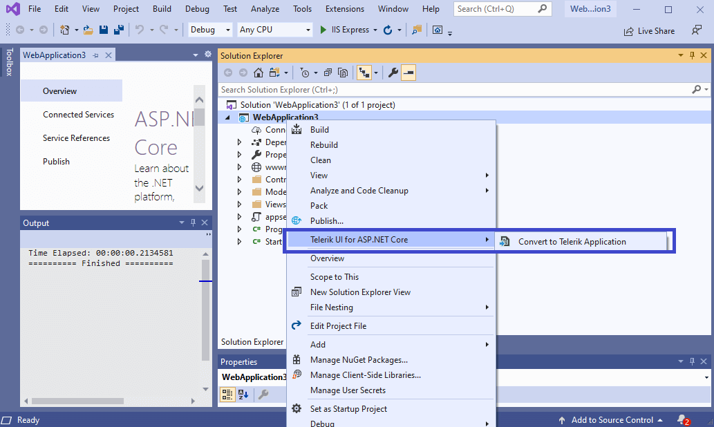 UI for ASP.NET Core Convert Wizard in VS from context menu