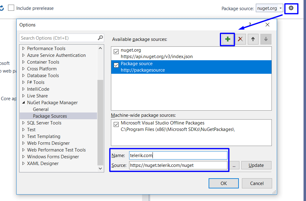 UI for ASP.NET MVC Add NuGet source