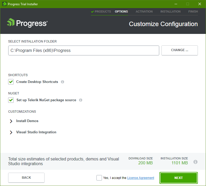 UI for ASP.NET MVC NuGet checkbox in Progress Trial Installer