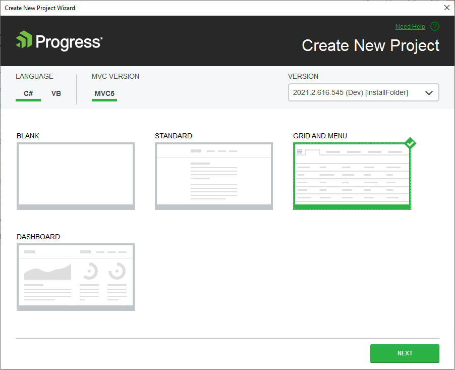 UI for ASP.NET MVC The new Project Wizard