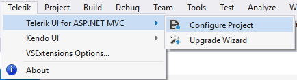 UI for ASP.NET MVC Visual Studio 2019 Extensions menu