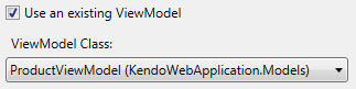 UI for ASP.NET MVC Selecting the ViewModel Class