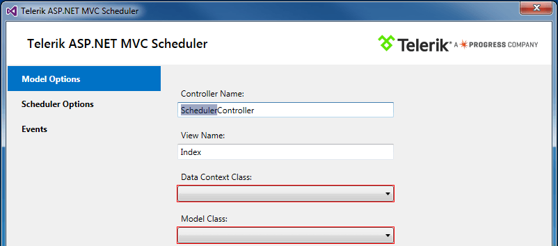 UI for ASP.NET MVC The Controller and View options