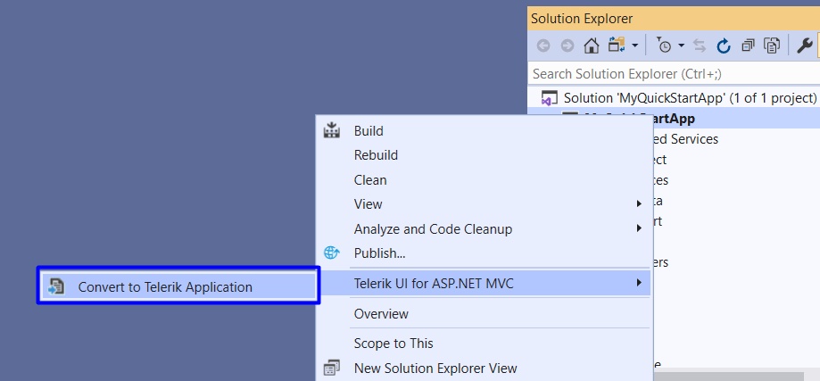 UI for ASP.NET MVC Selecting Convert to Telerik Application