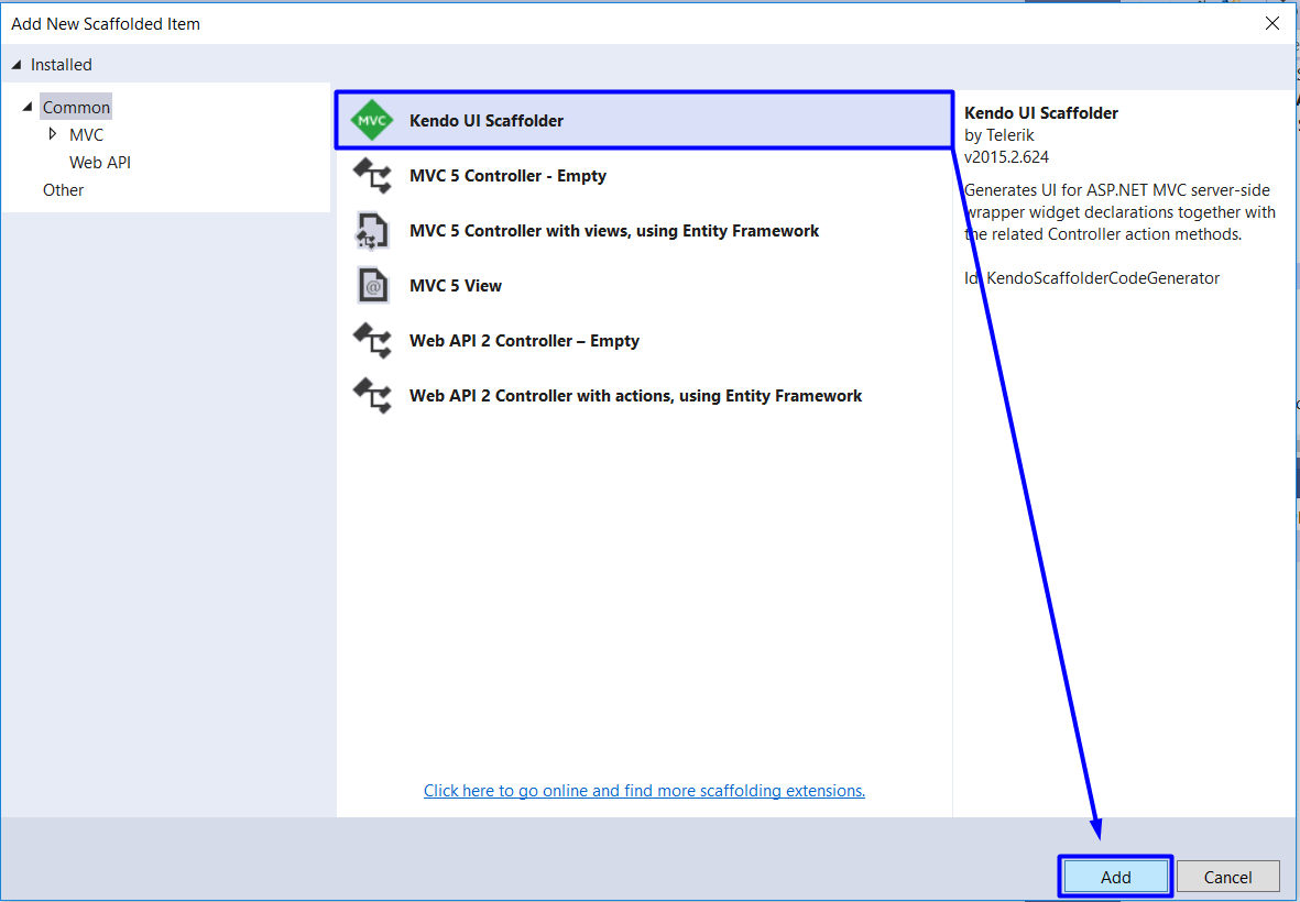 UI for ASP.NET MVC Kendo Scaffolder