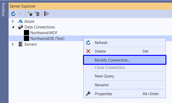 UI for ASP.NET MVC Modify Connection