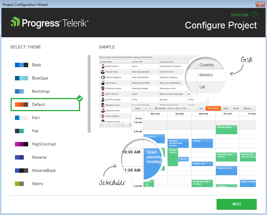 UI for ASP.NET MVC Visual theme configuration page of the Project Configuration Wizard