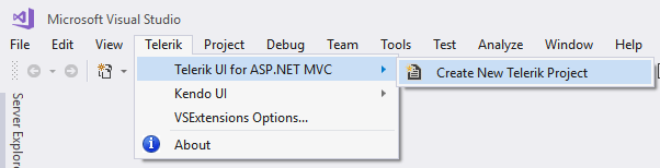 UI for ASP.NET MVC Visual Studio with no selected projects